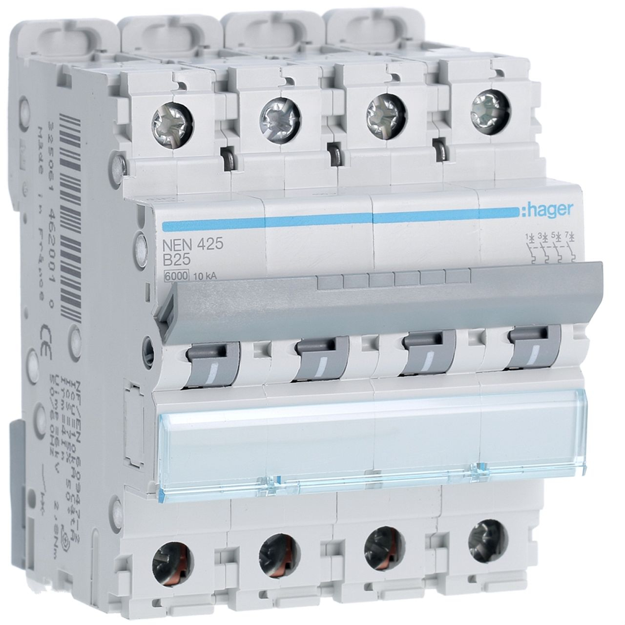 Disjoncteur 4P 6-10kA courbe B - 25A 4 modules