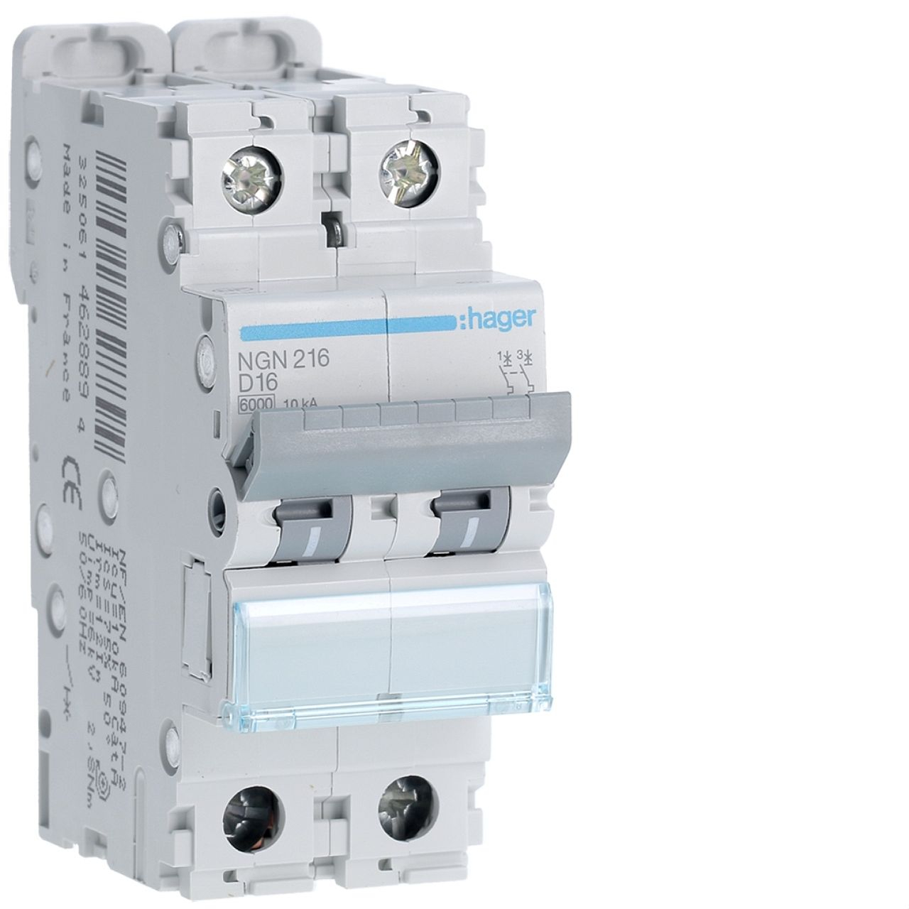 Disjoncteur 2P 6-10kA courbe D - 16A 2 modules