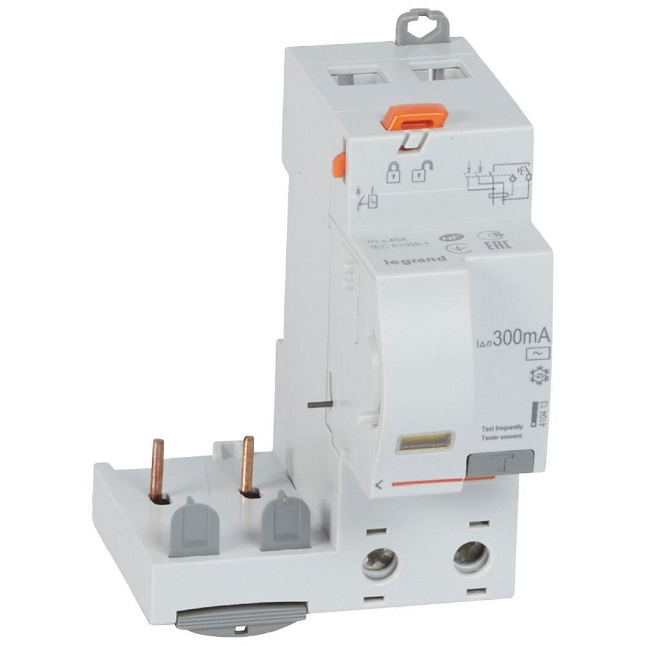 Bloc diff adaptable vis DX³ pour disj 1 mod/pôle 2P 230 à 400V~ 40A typeAC 300mA