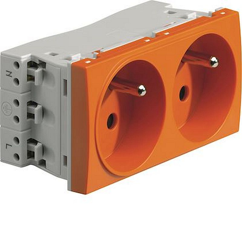 Systo prise de courant double spécial goulotte 2P+T 16A 250V 4 modules Orange