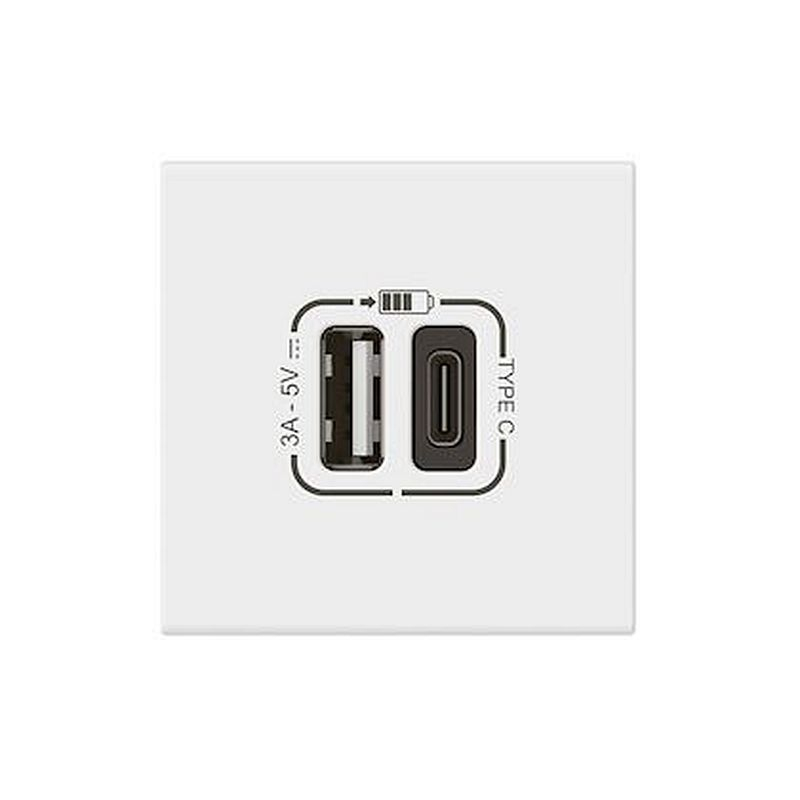 Chargeur USB Type-A + USB Type-C 3A 15W Mosaic Link 230V - 2 modules blanc