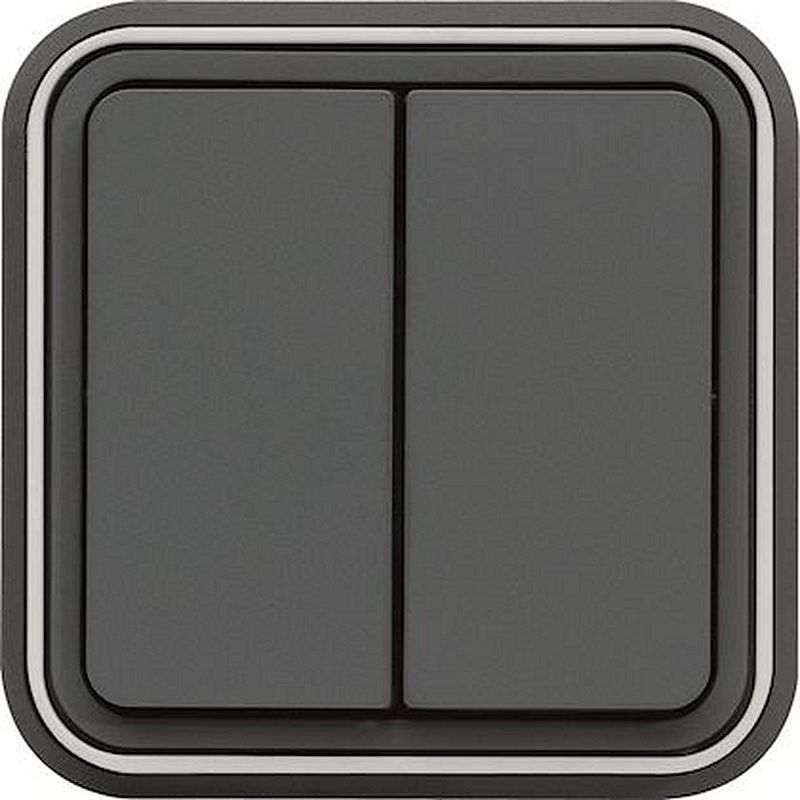 cubyko Double interrupteur va-et-vient  encastré gris IP55