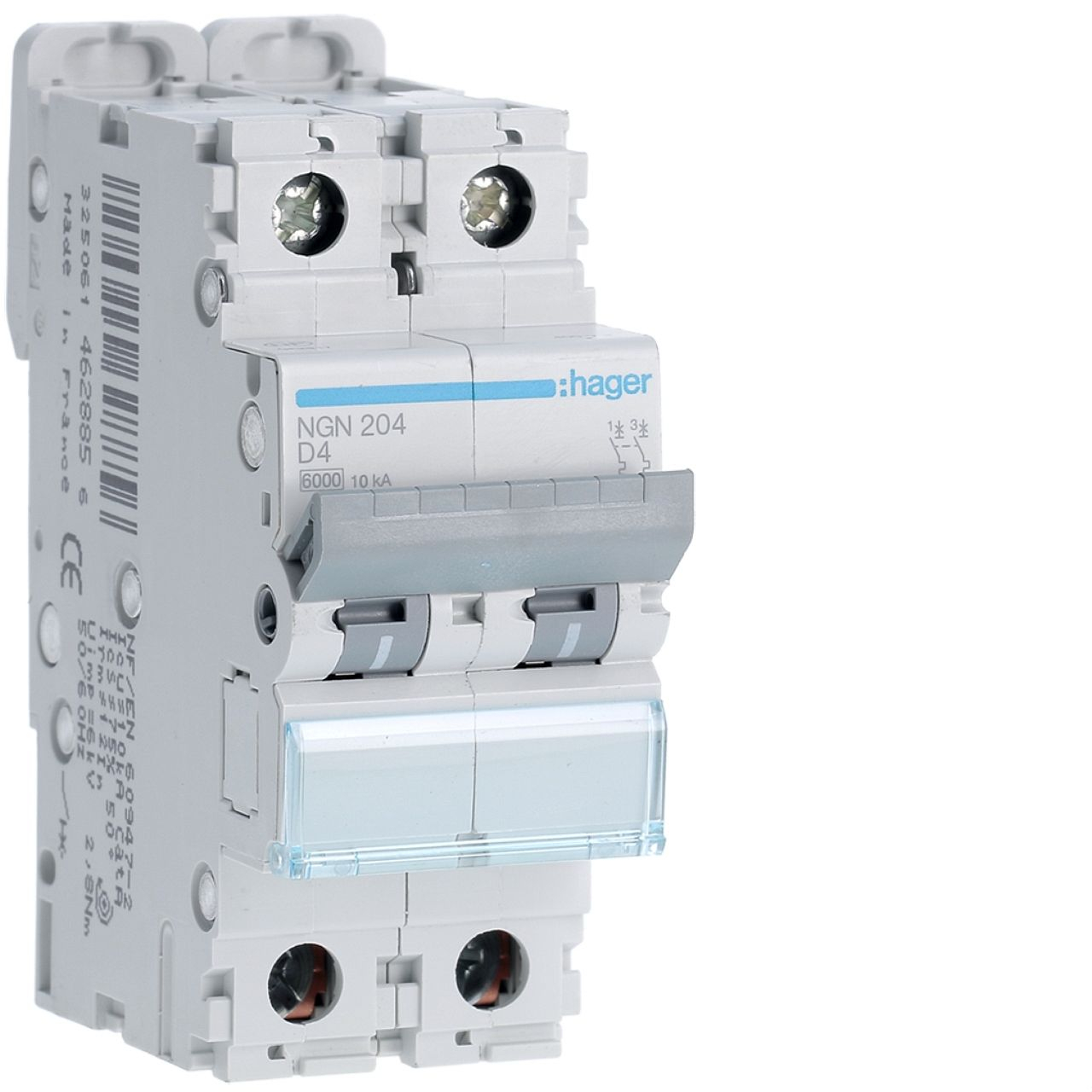 Disjoncteur 2P 6-10kA courbe D - 4A 2 modules