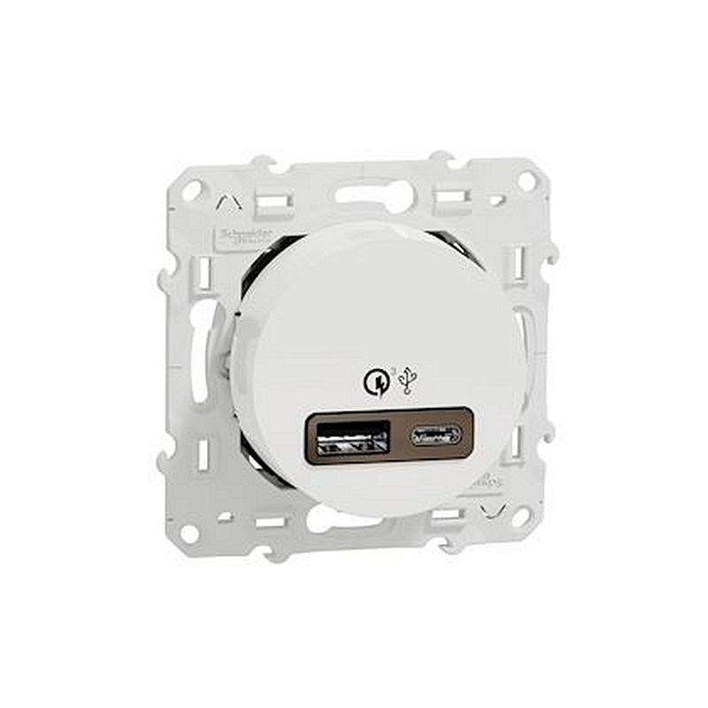 Odace - prise USB double - charge rapide - type A+C - blanc - 18W - 3,4A