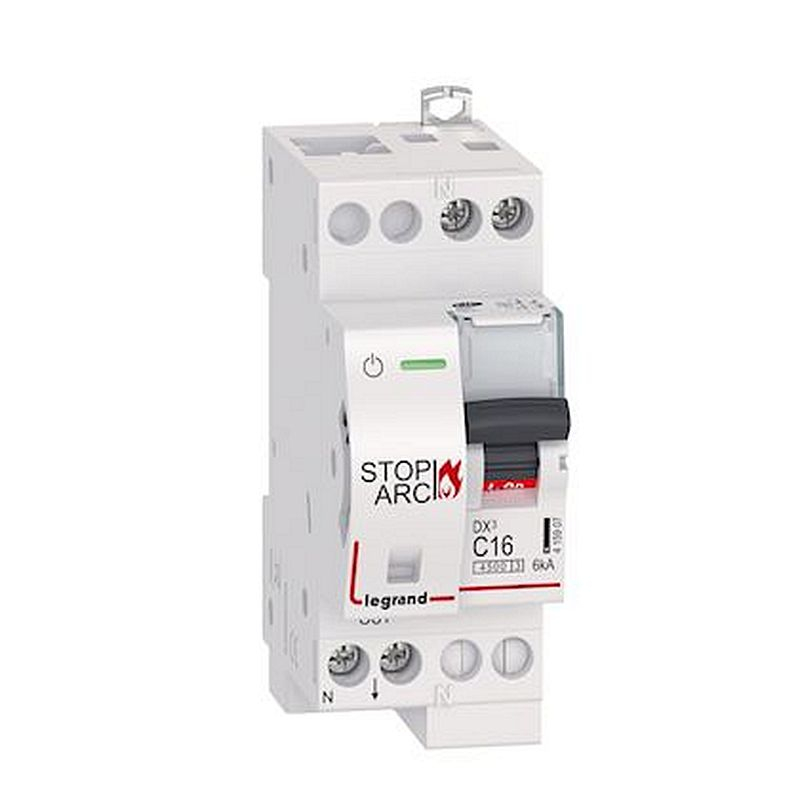 Disj. DX³ STOP ARC 4500 6kA arrivée/sortie à vis 1P+N 230V~ 16A courbe C -2 mod