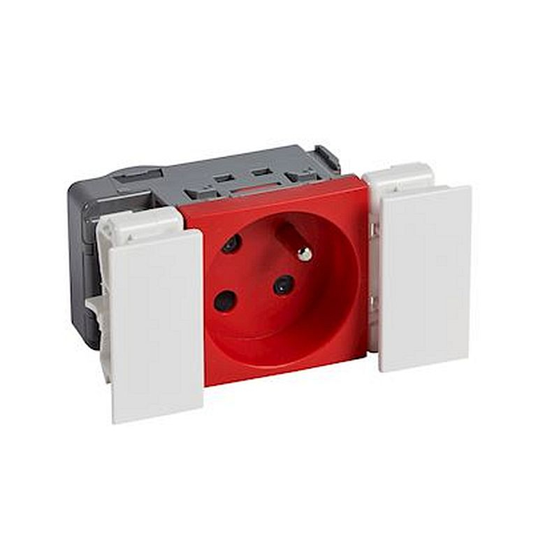 Prise 2P+T Logix à détrompage -2 modules- 16A - 250V -Bornes auto-Rouge RAL 3020