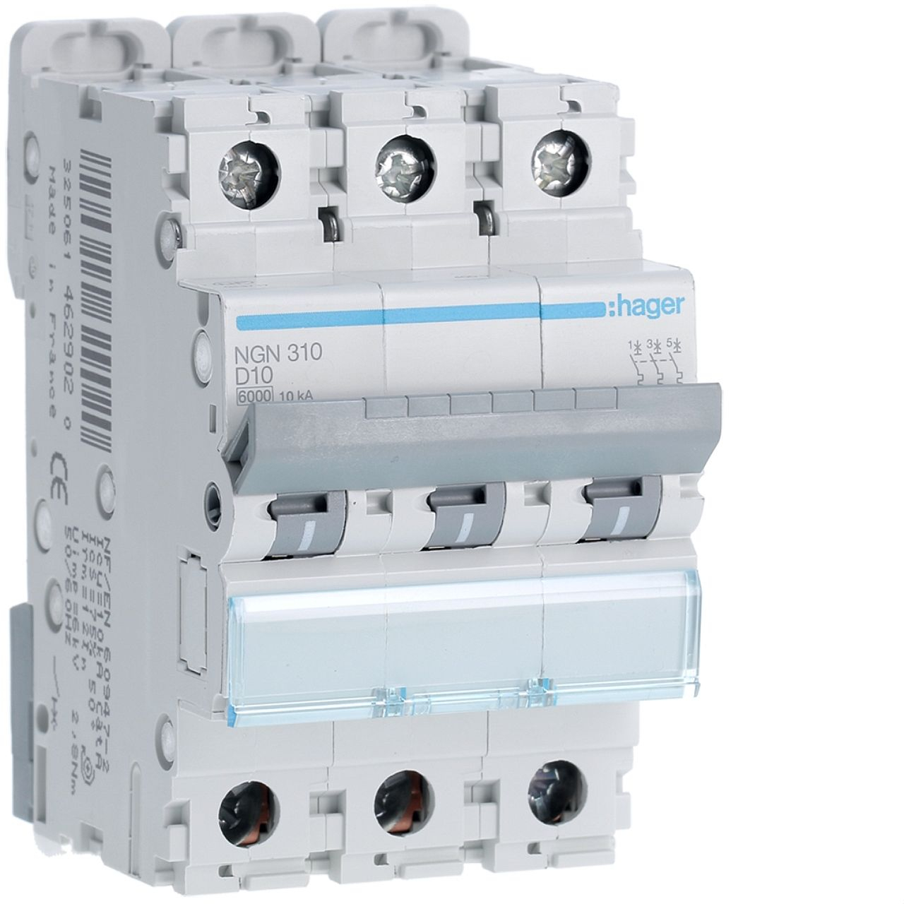 Disjoncteur 3P 6-10kA courbe D - 10A 3 modules