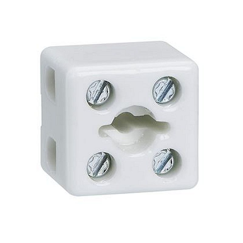 Bloc de jonction porcelaine bipolaire 1 trou de fixation 20x18x19mm - 2,5mm²