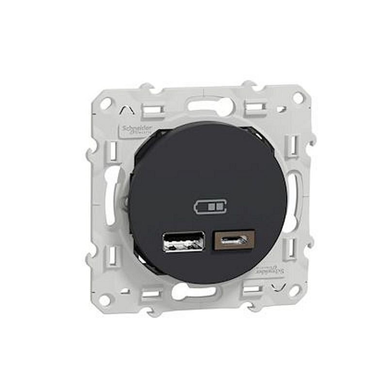 Odace - prise USB double - type A+C - Anthracite - 5 Vcc - 2,4A