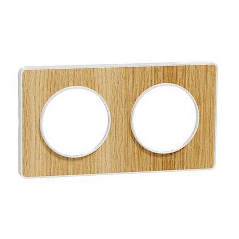 Odace Touch, plaque Bois naturel liseré Blanc 2 postes horiz./vert. 71mm