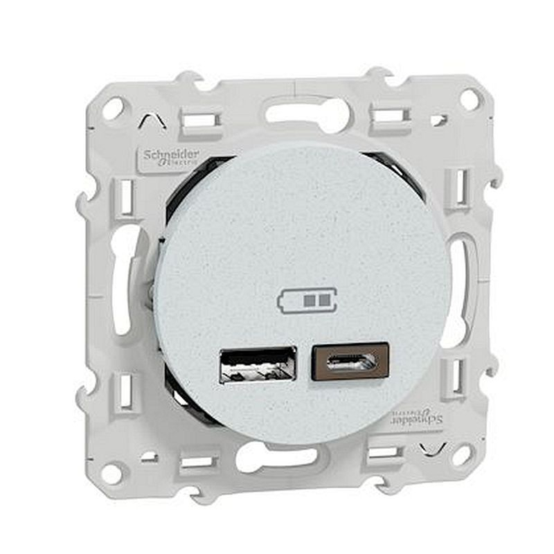 Odace - prise USB double - type A+C - Blanc Recyclé - 5 Vcc - 2,4A