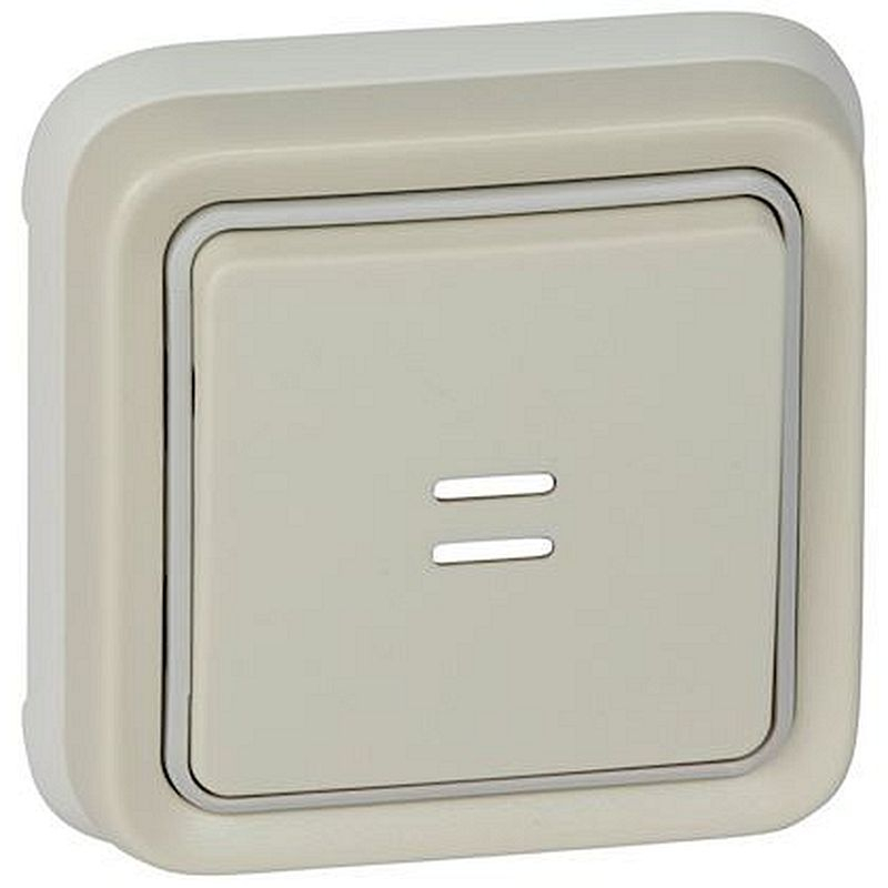 Poussoir inverseur étanche NO+NF lumineux Plexo complet IP55 encastré 10A -blanc