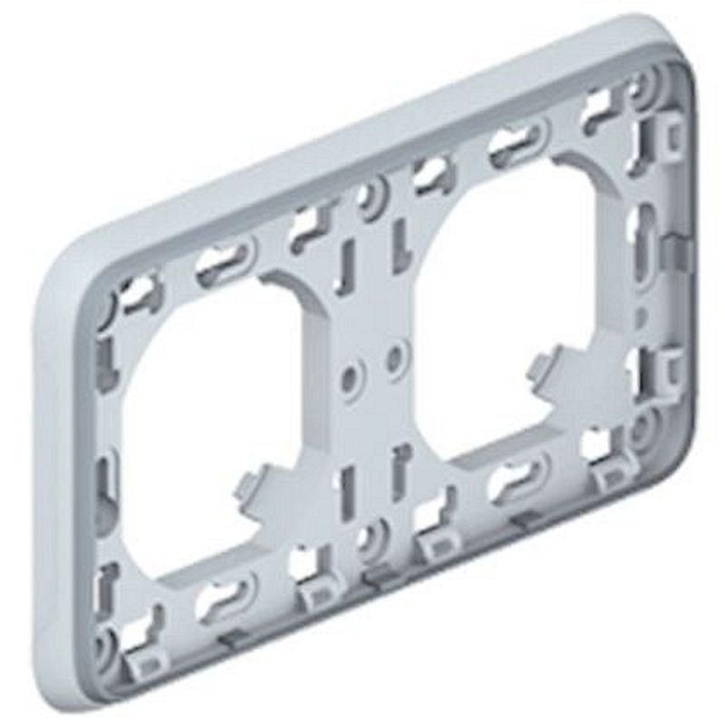 Support plaque étanche 2 postes horizontaux Plexo composable IP55 - gris