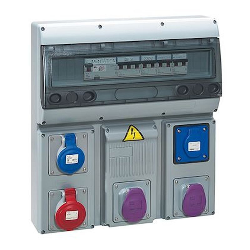 Coffret 5 prises P17 IP44 - disj. +inter diff + transformateur de sécurité 150VA