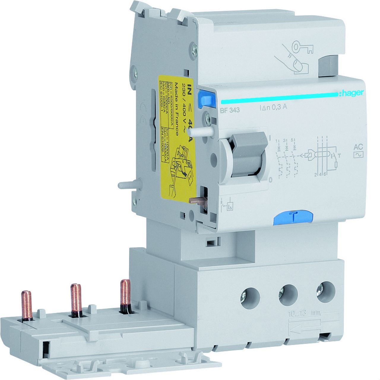 Bloc différentiel 3P 40A 300mA type AC 50/60Hz