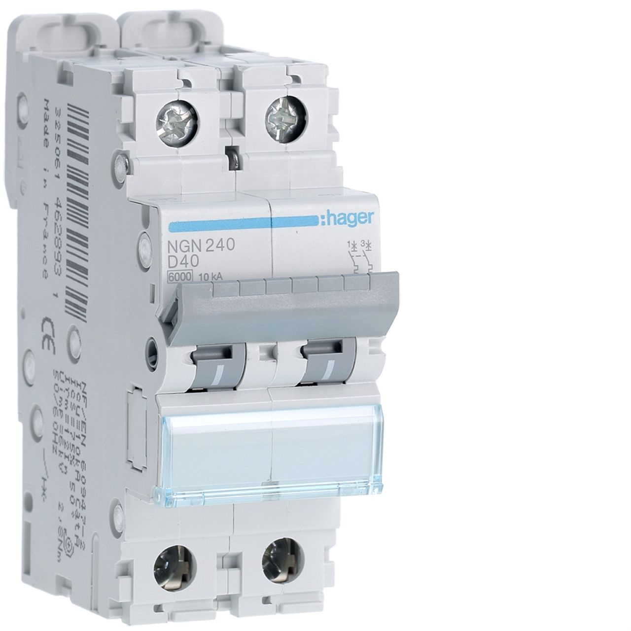 Disjoncteur 2P 6-10kA courbe D - 40A 2 modules