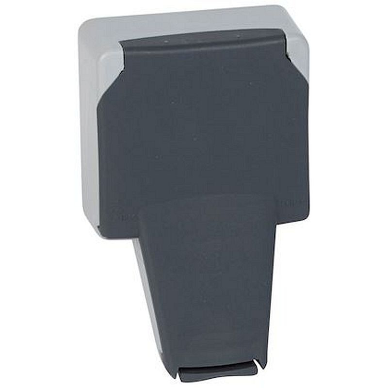 Prise de courant 2P+T volet IP66 fiche engagée Plexo composable 16A 250V~ - gris