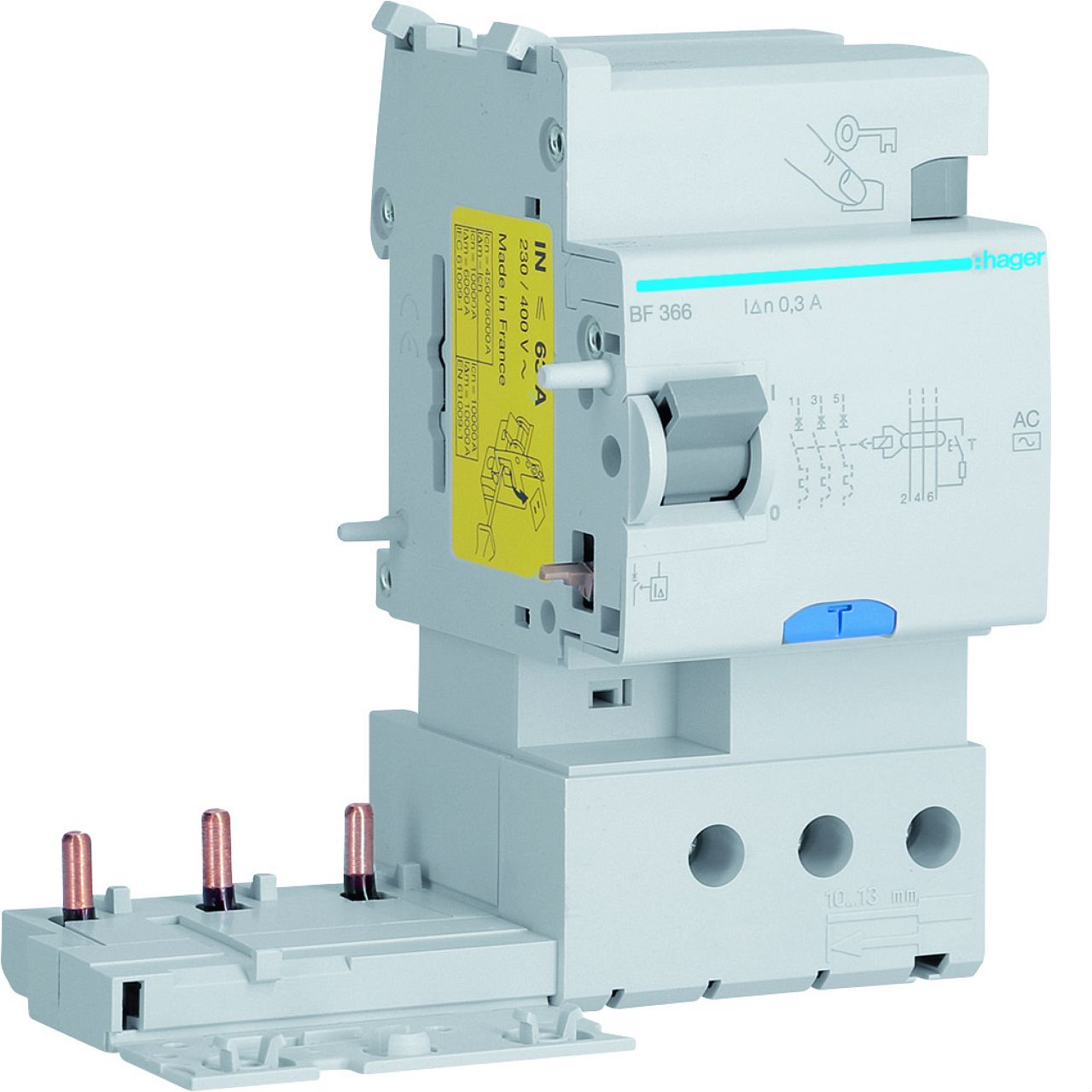 Bloc différentiel 3P 63A 300mA type AC 50/60Hz