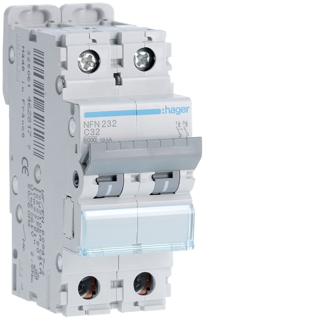 Disjoncteur 2P 6-10kA courbe C - 32A 2 modules