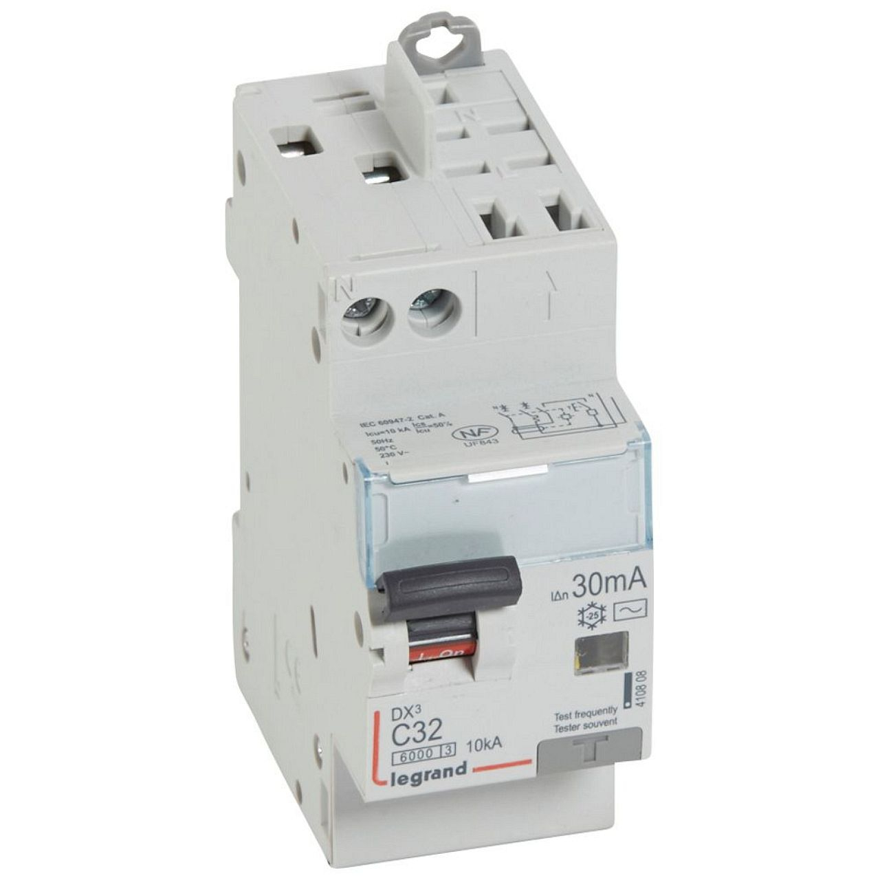 Disjoncteur diff DX³ 6000 -vis/auto-U+N 230V~-32A-typeAC-30mA-courbe C - 2 mod