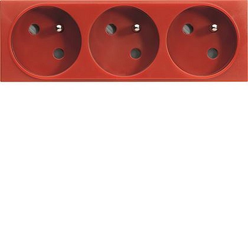 Systo prise de courant triple spécial goulotte 2P+T 16A 250V 6 modules Rouge