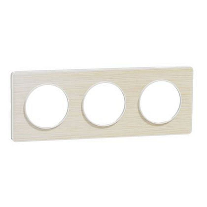 Odace Touch, plaque Bois nordique liseré Blanc 3 postes horiz./vert. 71mm