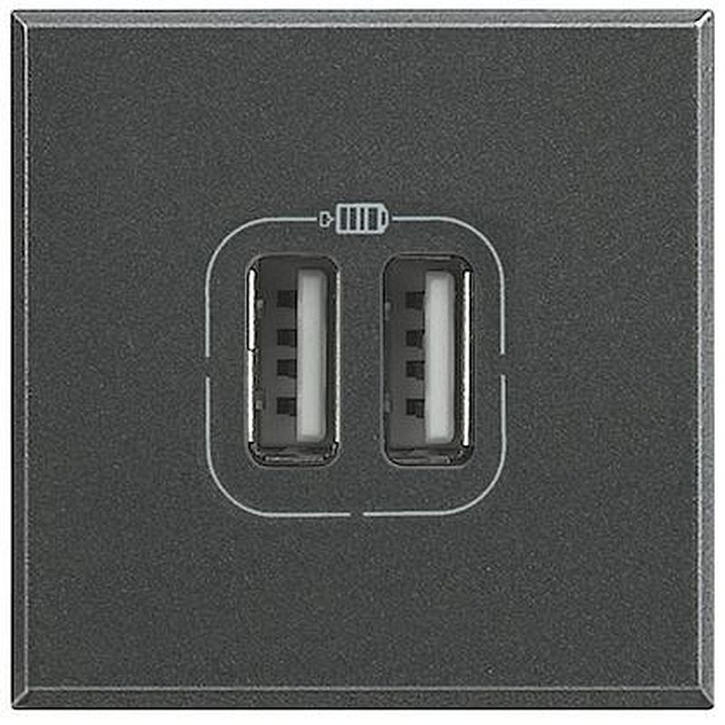 Chargeur USB double Axolute 5V 230V 2,4A - finition Anthracite - 2 modules