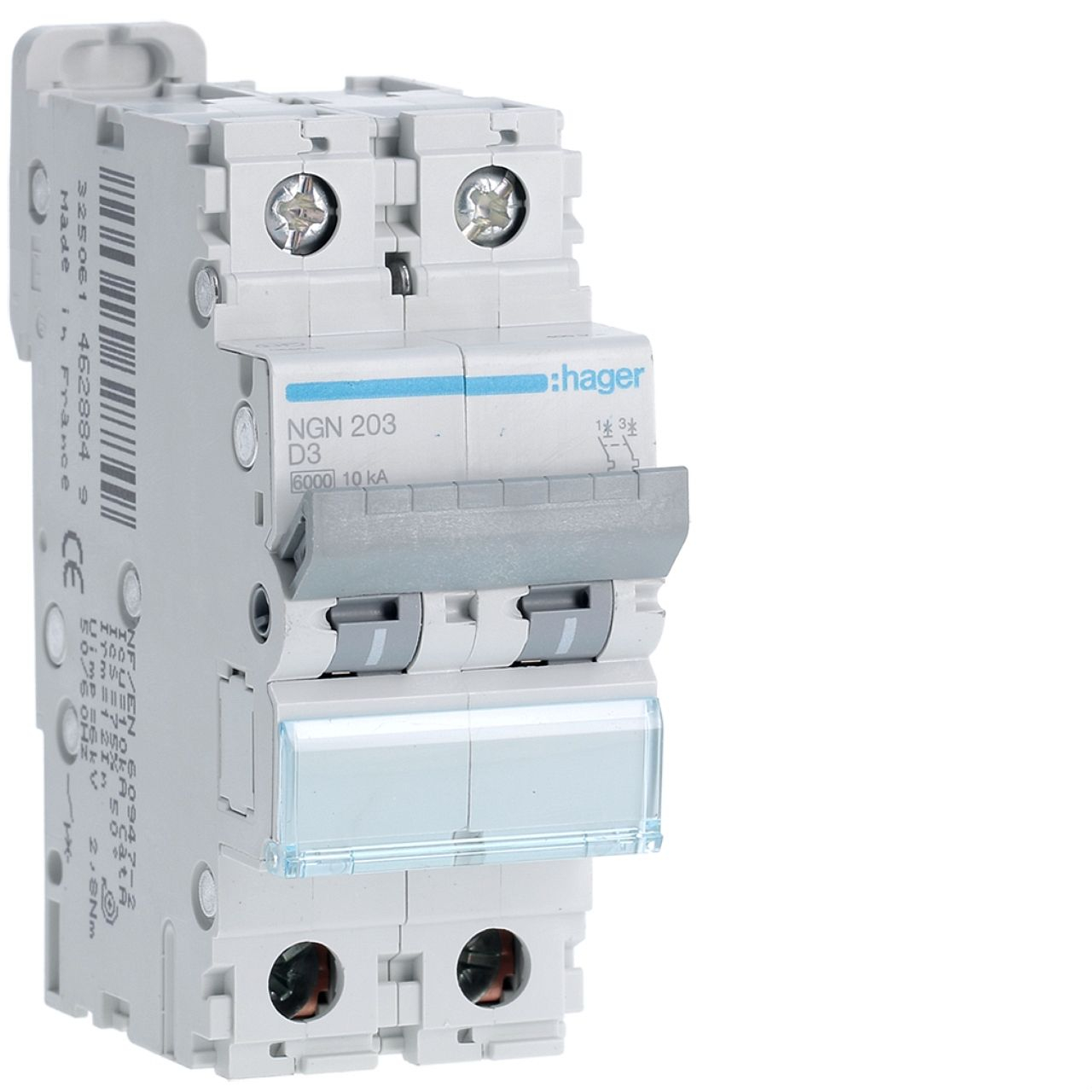 Disjoncteur 2P 6-10kA courbe D - 3A 2 modules