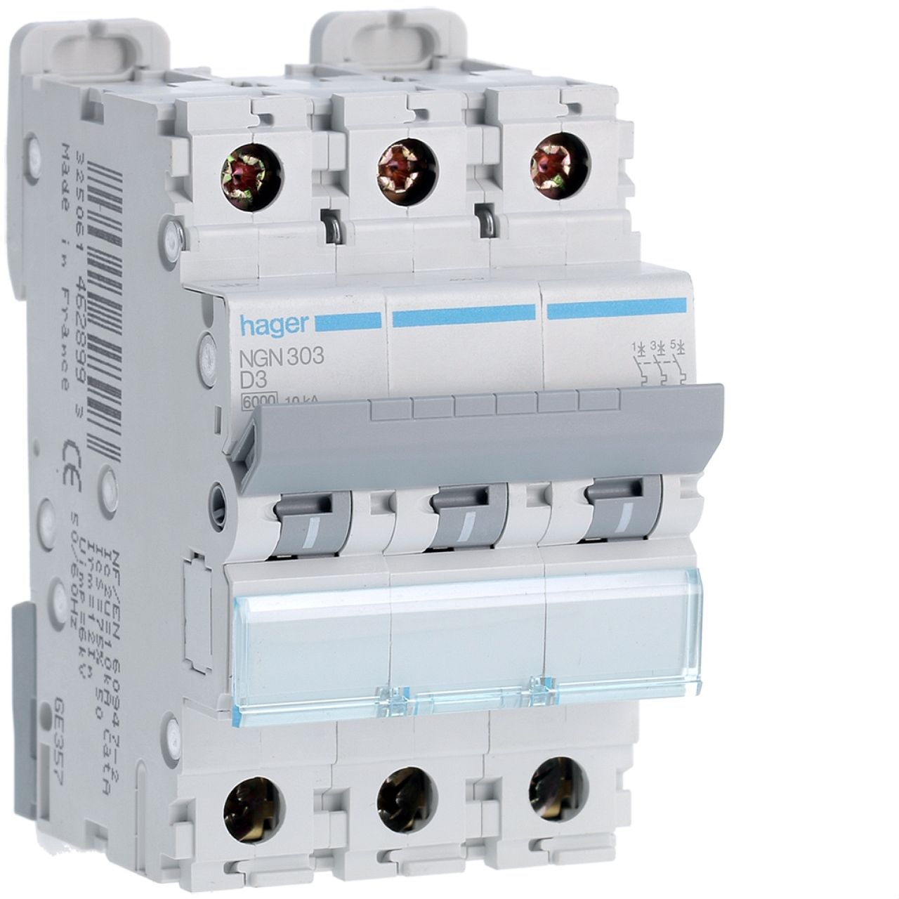 Disjoncteur 3P 6-10kA courbe D - 3A 3 modules