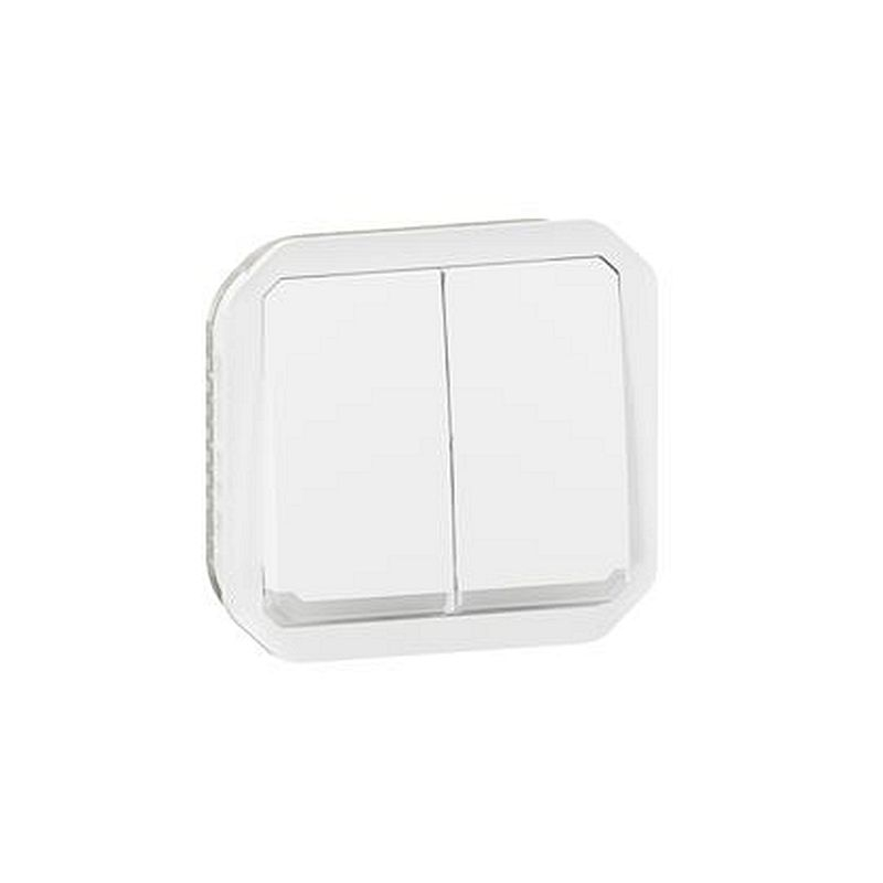 Commande double interrupteur ou poussoir lumineux Plexo composable blanc