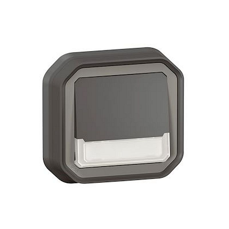 Poussoir NO-NF lumineux porte-étiquette Plexo complet encastré anthracite