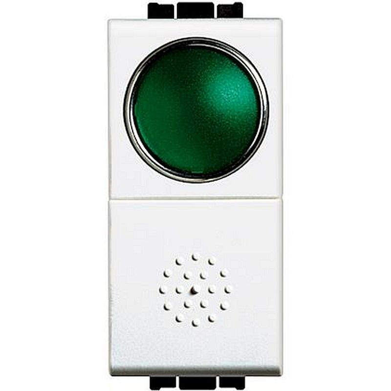 Poussoir à voyant vert Livinglight 10A 250V - Blanc