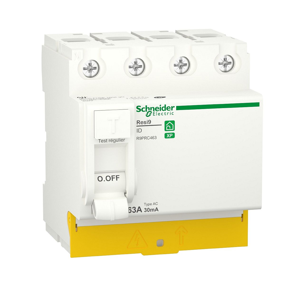 Resi9 - interrupteur différentiel - 4P - 63A - 30mA - Type AC - peignable