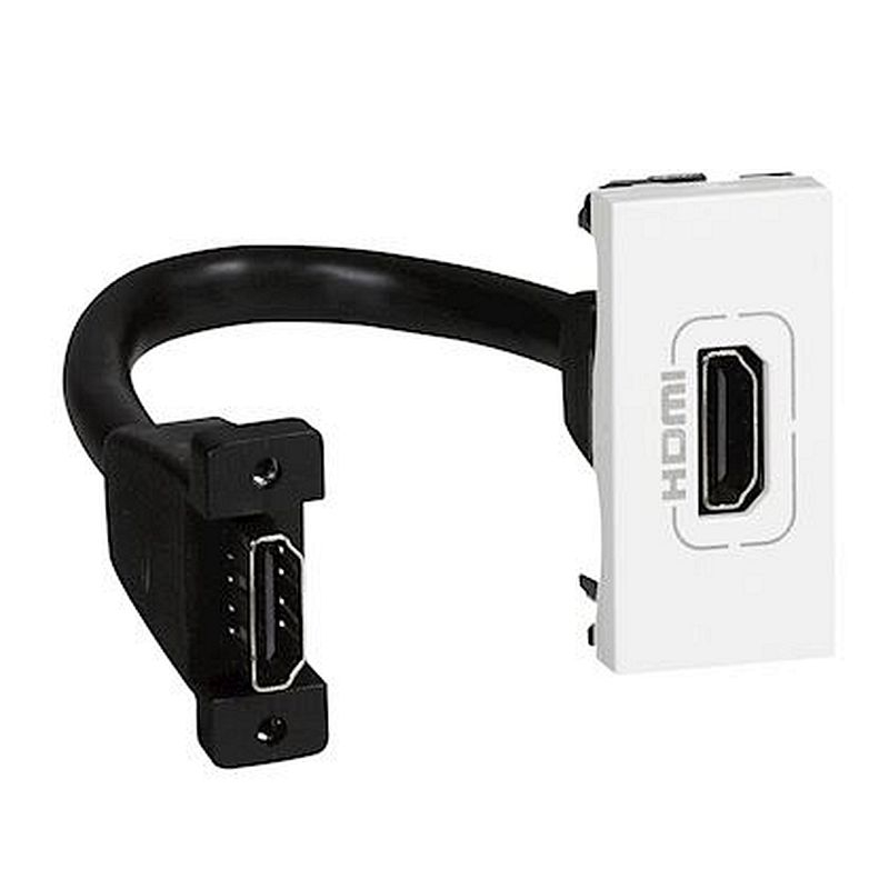 Prise HDMI Type-A version 2.0 préconnectorisée Mosaic 1 module - blanc