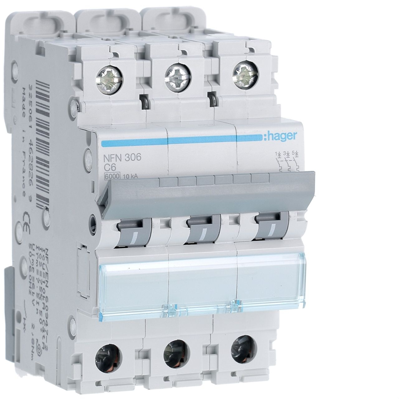 Disjoncteur 3P 6-10kA courbe C - 6A 3 modules